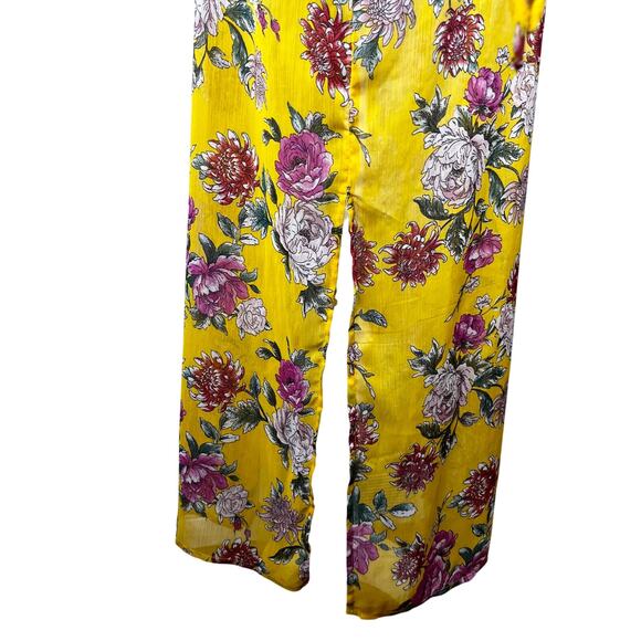 Band Of Gypsies Floral Kaftan Coverup Swim Kimono Yellow Pink Large Tie Closure - Picture 7 of 16